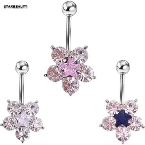 1PC Aliexpress Hot Unique Flower Navel Piercing AAA Crystal Industrial Piercing Indian Style Barbell Rings Dance Accessories