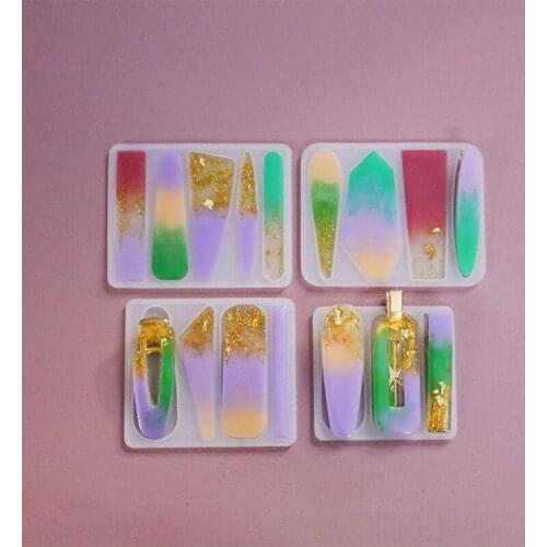 16PCS DIY Barrettes Silicone Epoxy Resin Molds DIY Hair Pin Jewelry Casting Mold A0NF