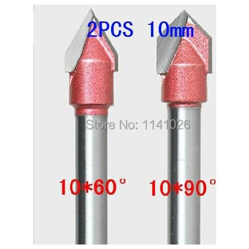 2PCS(60 Degree + 90 Degree) Shank-6mm Width-10mm, V Groove Woodworking Tool Sets, Engraving Bits on mdf acrylic 3D CNC Router