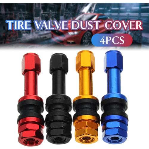 4PCS TR48E Bolt-in Auto Car Tubeless Wheel Tire Valve Stems Dust Caps Black Red/Gold/Blue/black/Sliver