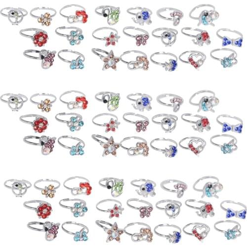 5/10/20PCs Mixed Lovely Crystal Kinderen Rings Owl Star Crescent Geometric Adjustable Finger Ringen Set Jewelry