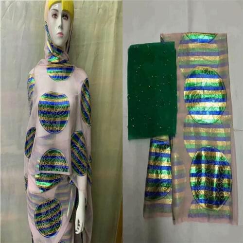 5+2 Yards High Quality Silk Fabric For Lady Dress Embroidered Silk Fabric African Metallic Silk Fabric! LXF9121