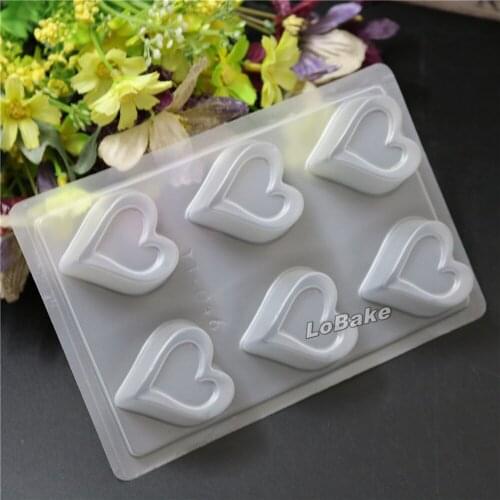 5pcs/lot) New arrivals 6 cavities Heart-shaped shaped Semi-transparent PP Plastic cake pudding Chocolate tarte makeup Molds