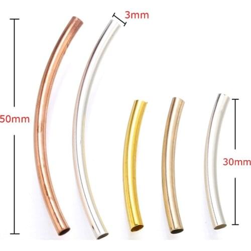 50pcs smooth curved tube spacer bead connectors for bracelet earrings silver rose gold plated jewelry findings accessories