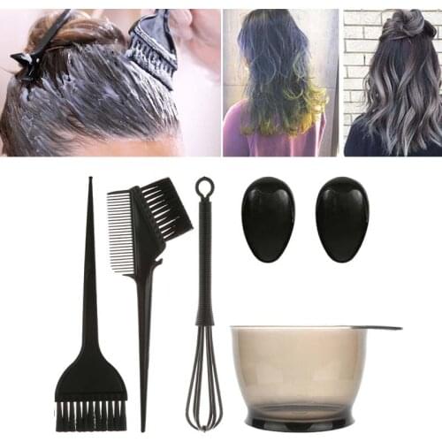 5pcs/set Hair Color Dye Tool Double Use Hair Tint Comb Hair Dye Brush Agitator Dust-proof Earmuffs Hair Color Dye Bowl Tint Tool