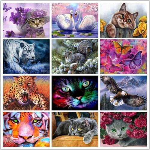 LUOVIZEM Animal Pattern DIY 5D Diamond Painting Full Square/Round Drill Embroidery Cross Stitch Cat Tiger Home Room Decor
