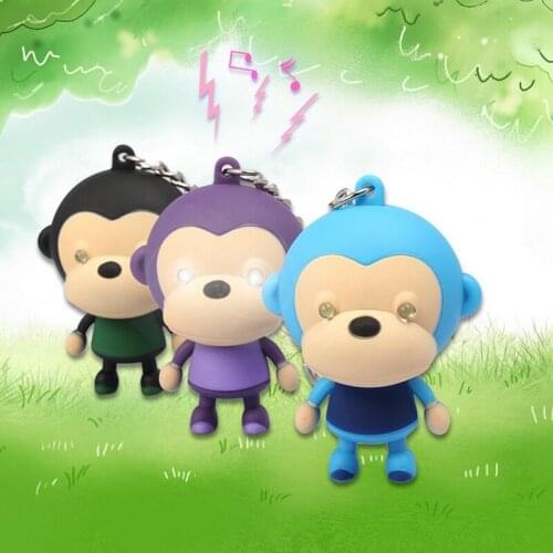 FREE SHIPPING BY DHL 200pcs/lot 2015 Plastic LED Monkey Shaped Keychains with Sound Novelty Children Toy Keyrings