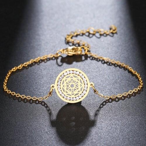 CACANA 316L Stainless Steel For Women Crystal Bracelet Hollow Square Pattern Geometry Exquisite Charm Bracelets New Jewelry Gift