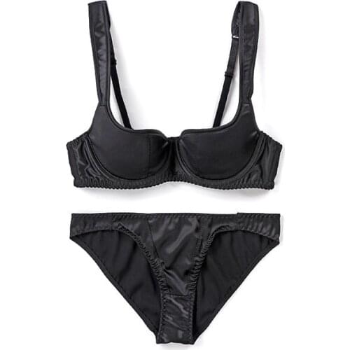 Sexy women large size bralette lingeri top of retro style niche underwear set smooth with steel ring bra panties set push up