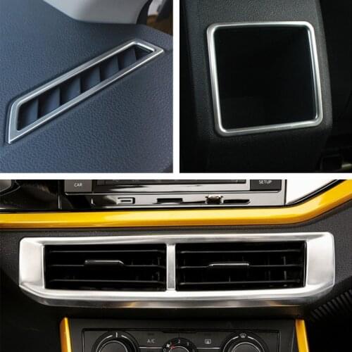 For VW Volkswagen Polo 2019 2020 2021 Stainless Upper Middle Console Armrest A/C Air Outlet Vent Stickers Cover Trim Car Styling