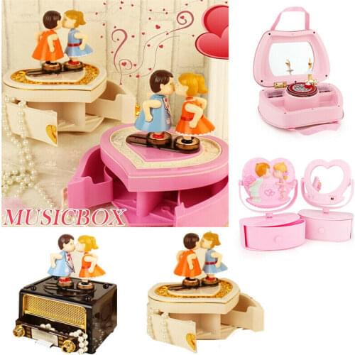 Classic Rotating Dancer Ballerina Piano Music Box Clockwork Plastic Jewelry Box Jewelry Boxes Necklace Ring Storage Organizer