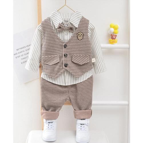 3 PCS Toddler Boys Clothing Set 2021 Spring Baby cotton plaid Children Kid Clothes Suits birthday Party Costume 1 2 3 Year Gift