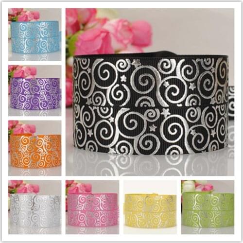 22mm Silver foil damask Paisley swirl pattern grosgrain ribbon cake gift wrapping accessories 100yards welcome custom printed