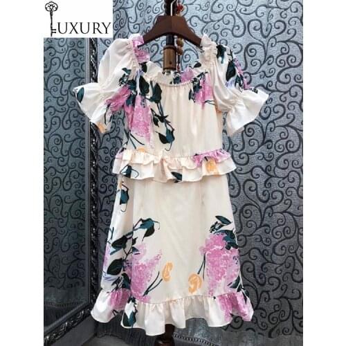 Summer Fashion High 2020 Quality Ladies Sexy Slash Neck Beautiful Floral Print Short Sleeve Slim Fitted Dress Above Knee