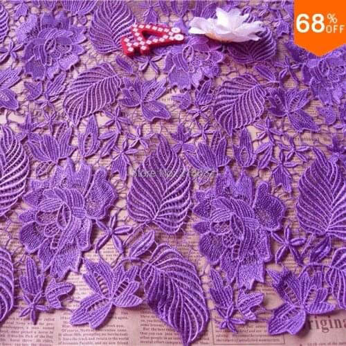 2017 leaf purple white dress fabric luxury hot Home textile embroidery fabric bead piece embroidery Embroidered cloth electronic