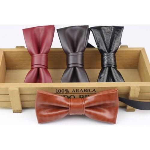 Fashion Valued Pu Leather Men Patchwork Bow Tie Female Necktie Red Gold Silver Adult Cravate Homme Wedding Party Ties For Men