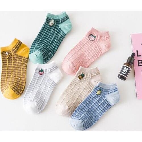 Cartoon Fruits Kawaii Womens Socks Cotton for Spring Summer Japanese Cute Avocado Pink Socks Women 51701