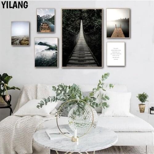 Nodic Scenery Poster Wall Art Canvas Painting Fog Mountain Lake Quote Print Modern Home Decor Picture For Living Room Wall Decor