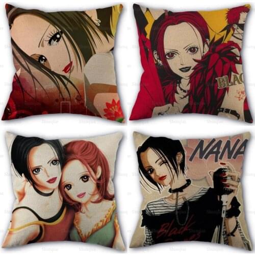 45X45cm Pillow Cover Nana Anime Square Zipper Cotton Linen Pillow Cases Bedroom Home Decorative Pillowcase 0409