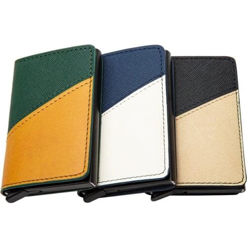 2021 New Mens Wallet Aluminum Alloy Rfid Women PU Leather Anti-theft Credit Card Business Bag Fashionable Stitching Color Purse