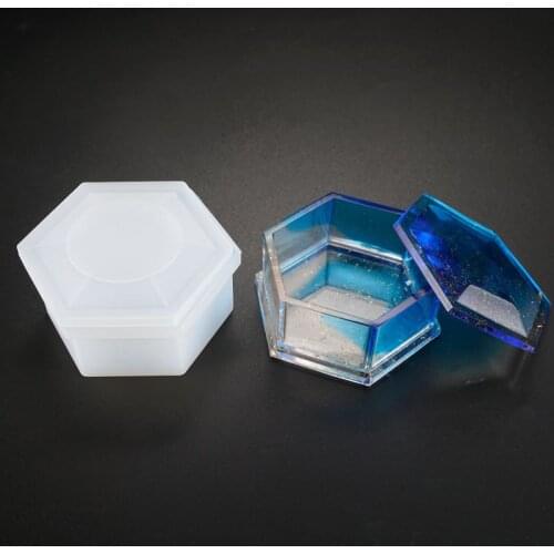 2021 New Silicon DIY Crystal Epoxy Hexagonal Storage Box Clay Mold Jewelry Making Gift Box Hexagon Storage Box Mould