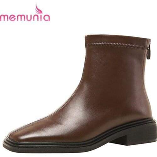 MEMUNIA 2022 New Arrival Fashion Shoes Zipper Retro Ankle Boots Square Heels Hand Made Top Quality Female Boots Spring Autumn