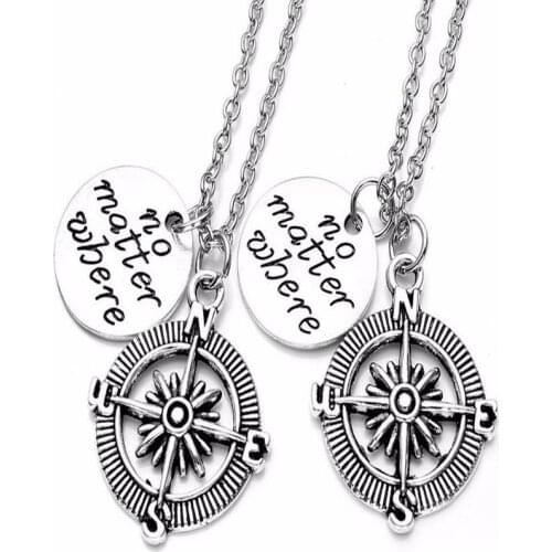 2pcs/set Compass Broken Heart Partners in crime Necklace Best Friends Pendant Necklace No matter where Couple Gift BFF Jewelry