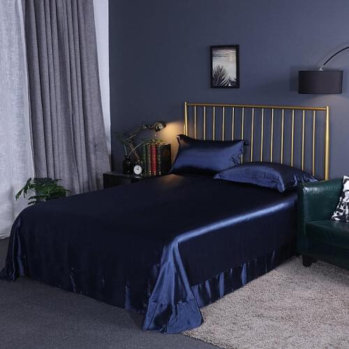 Blue Satin Silky Bedding Bedsheet Pillowcases King Queen Twin Size Solid Color Flat Sheet Bedspread Soft Bed Cover Home Textile