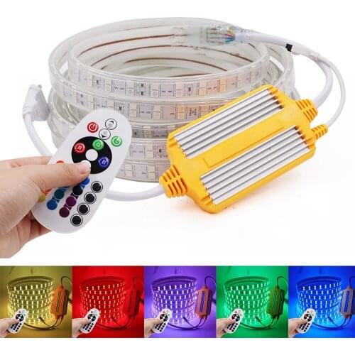 LED Strip 220V 240V RGB 5050 120LEDs/M Waterproof Tape Lights Rope With Remote Control Outdoor Flexible Ribbon fita de led light