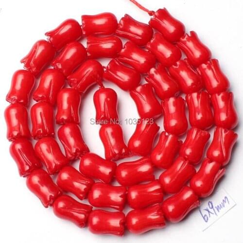 High Quality 6x9mm Natural Smooth Red Coral Carved Flower Shape Loose Beads Strand 15" DIY Creative Jewellery Making w1922