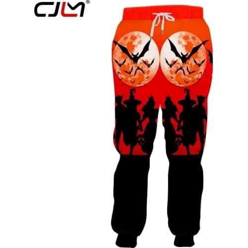CJLM Winter Halloween Man Pants 3D Printed Bat Moon Mens Sweatshirt Black Witch And Child Unisex Trousers Wholesale