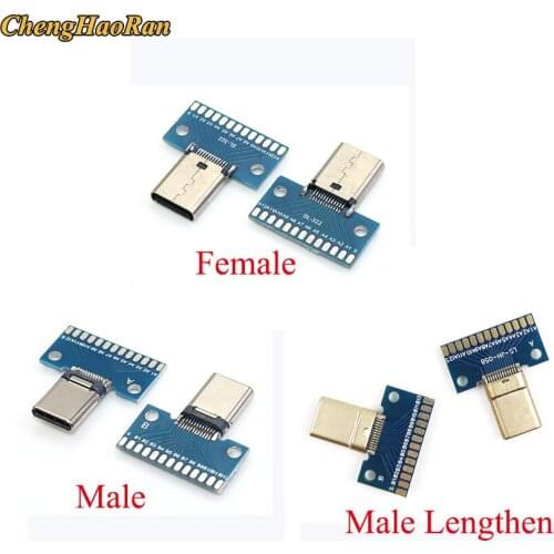 ChangHaoRan 1PCS USB 3.1 Type C Connector 24+2P Male Plug Receptacle Adapter to Solder Wire & Cable 24 Pin PCB Board