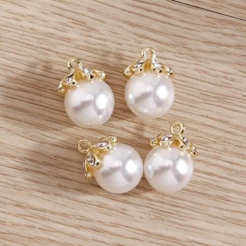 4pcs 10*15mm Lovely Imitation Pearl Crystal Crimp End Beads Charms Pendant For DIY Earrings Necklace Jewelry Finding Accessories