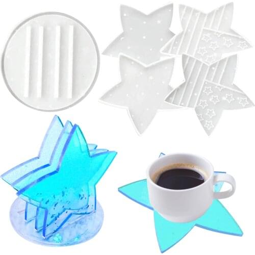 5 Pcs 5-pointed Star Coaster Cup Mat Holder Epoxy Resin Mold Mug Pad Storage Base Silicone Mould DIY Craft Ornament Casting Tool