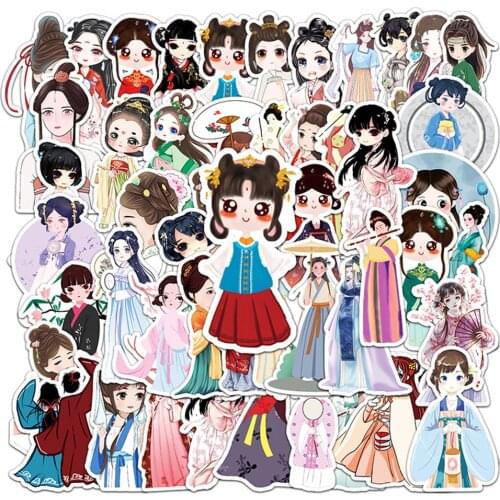 51pcs Antiquity Chinese Hanfu Girl Stickers For Notebooks Stationery Vintage Sticker Scrapbooking Material Craft Supplies