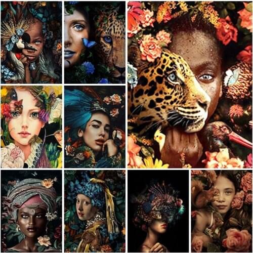 5D Diamond Painting Animal Flower Africa Women Full Square Round Drill Diamond Embroidery Mosaic Cross Stitch Art Home Decor