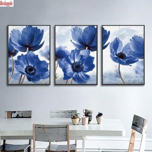 Diamond embroidery Abstract art, blue flowers full square round drill diamond painting 5d diy diamond mosaic home decoration