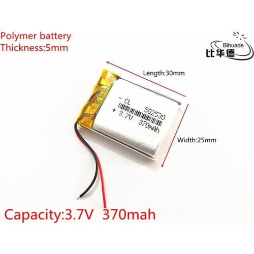Free shipping 1pcs/lot 3.7V 502530 370 mah lithium-ion polymer battery CE FCC ROHS certification authority