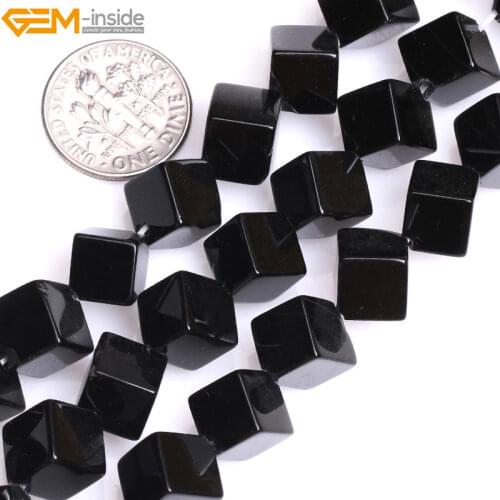 Gem-inside Natural Cube Black Agates Stone Beads For Jewelry Making Beads 7-8mm 12mm 15inches DIY Jewellery