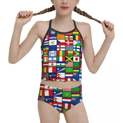 Country Swimsuit for Children young Girl Print The World S Flags Biquini 2021 Wholesale Brand Girl Swimming Suit