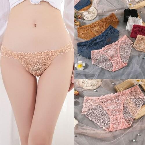 Women Sexy Underwear Lace Perspective Sensuality Underpant трусы с бусинами Plant pattern briefs Skin-friendly and breathable T3