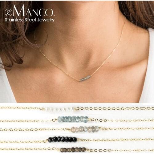 E-Manco Trendy Crystal pendant necklace for women multi layered stainless steel necklaces women DIY chokers necklace
