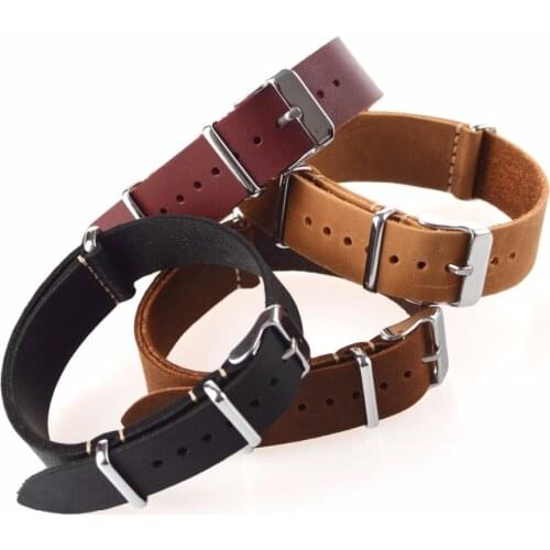 EACHE Small Hole Nato Leather Watch Straps Vintage Genuine Leather Watchband More color&Size 18mm 20mm 22mm Wholesales