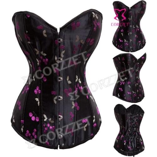 Gothic Clothing Black Satin Embroidery Corpetes E Espartilhos Sexy Feminino Women Corset Top Lady Slimming Corpet Corselet Corse