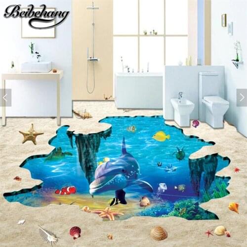 Beibehang Customized three-dimensional floor stickers 3D self-adhesive dream underwater world dolphins underwater floor tiles