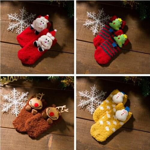 ITAZURAPIG 1 Pair Cute Kids floor Christmas Socks Toddler Anti-slip Cartoon Socks 1-3 Years Children Comfortable Socks