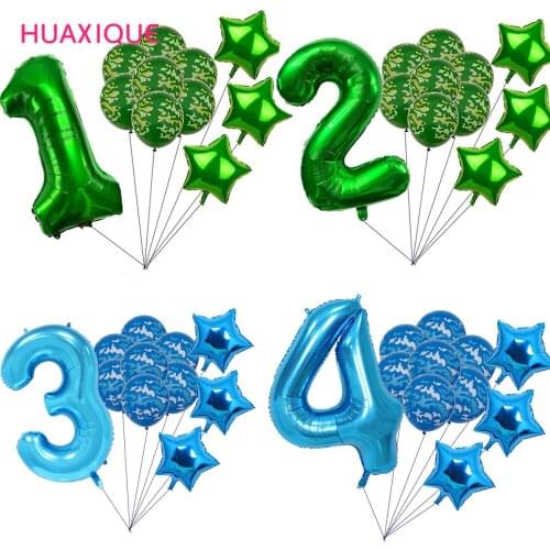 Green Blue Camouflage Air Latex Star Balloons Camo Military Theme Party Kids Boy Birthday Decoration Globos