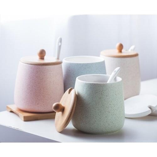 Ceramic Spice Jar with Lid and Spoon Spice Rack Bowl Storage Container Seasoning Jar Storage Can Cooking Kitchen Tool