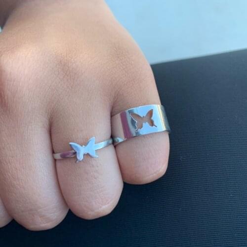 New Fashion Gold Silver Color Butterfly Star Rings for Women Men Couple Adjustable Opening Ring Set Best Friend Gift Jewelry