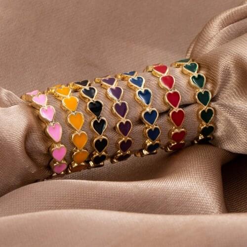 ALIUTOM Vintage Individuality Ancient Love Heart Ring for Women Girls Gold Silver Color Colorful Heart Chain Rings Party Jewelry
